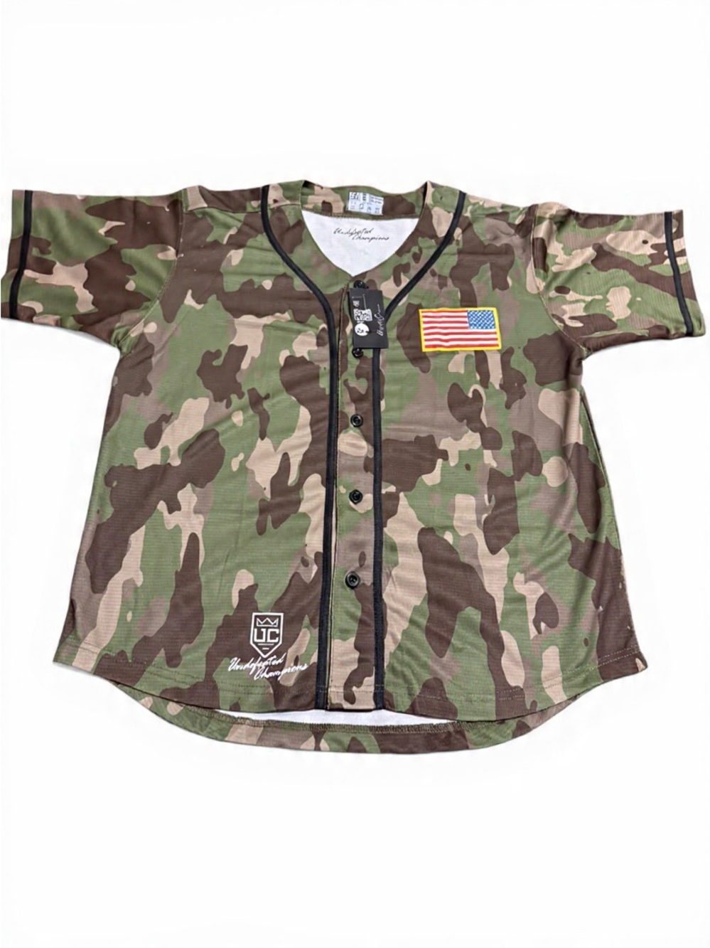 Camo Short-Sleeve Button Shirt with Flag Patch